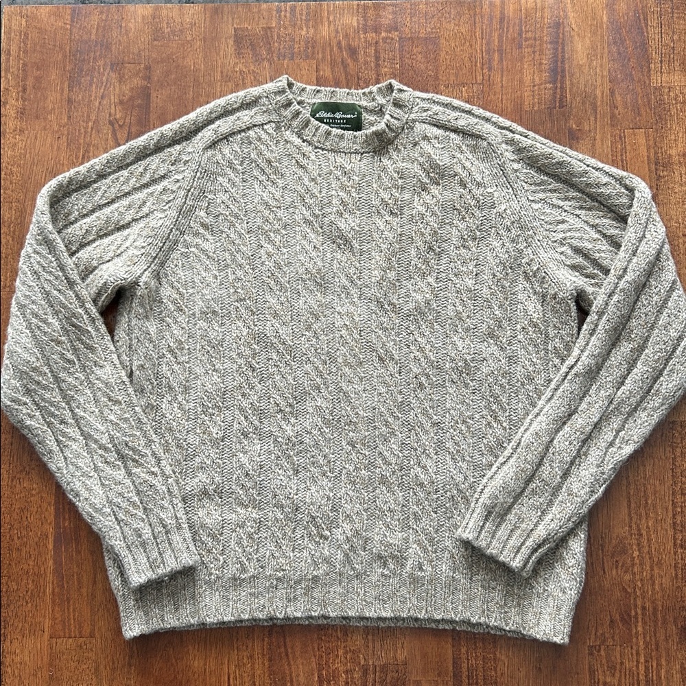 Eddie Bauer Classic & Vintage-Inspired Men’s 100% Wool Cable Knit Sweater Size L